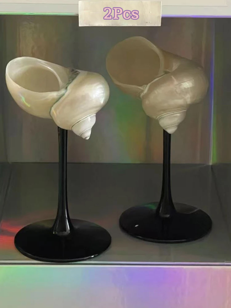 천연 소라껍질 샴페인 잔 (검정 손잡이 포함), 해안  - Home Bar Set 리뷰 및 가격